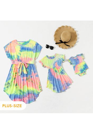 Tie-dye Drop-shoulder Short-sleeve Matching Dresses