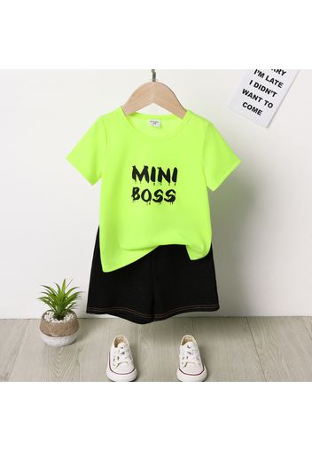 2pcs Toddler Boy Letter Print Short-sleeve Green Tee and Black Shorts Set