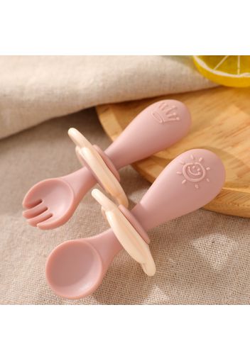 2-pack Baby Silicone Self-Feeding Spoon Fork Toddler Utensils Training Utensils Set for Self-Training