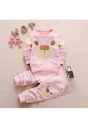 2-piece Baby Girl Animal Embroidered Pullover Sweatshirt and Elasticized Pants Set