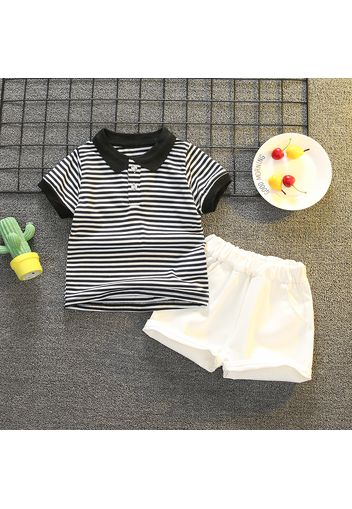 2pcs Toddler Boy Casual Stripe Polo Shirt and Shorts Set