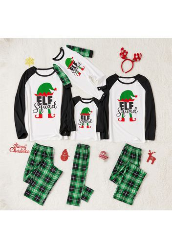 Christmas Elf and Letter Print Green Family Matching Long-sleeve Pajamas Set (Flame Resistant)