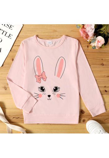 Kid Girl Cute Rabbit Print Solid Color Pullover Sweatshirt