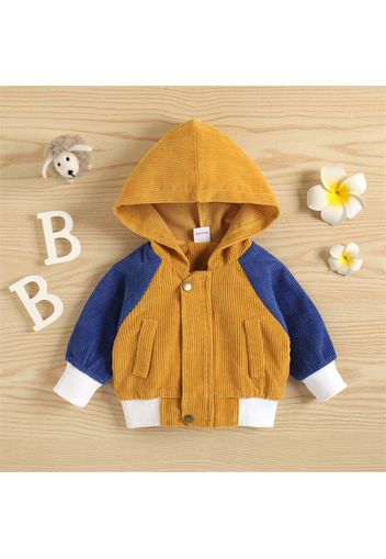 Colorblock Corduroy Long-sleeve Baby Hooded Coat Jacket