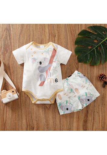 2pcs Baby Boy/Girl Cartoon Koala Print Short-sleeve Romper with Shorts Set