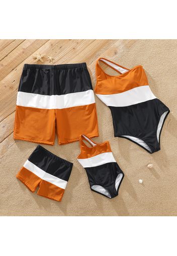 Family Matching Colorblock Splicing One Piece Swimsuit