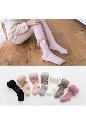 Kids Girl Bowknot Stirrup Solid Dancing Leggings