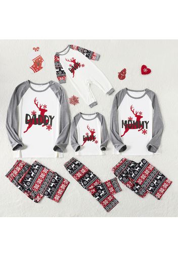 Christmas Reindeer and Letter Print Grey Family Matching Long-sleeve Pajamas Sets (Flame Resistant)