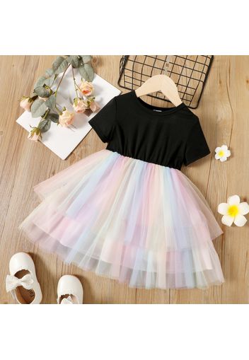 Toddler Girl Gradient Color Mesh Splice Short-sleeve Dress