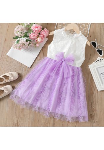 Kid Girl 100% Cotton Lace Tulle Splice Bowknot Design Sleeveless Princess Party Dress