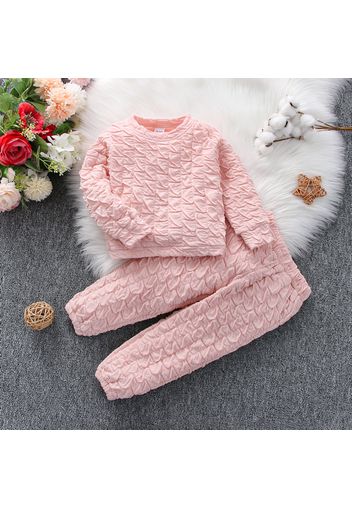 2pcs Toddler Girl Textured Back Bowknot Design Pink Sweatshirt anf Elasticized Pants Set