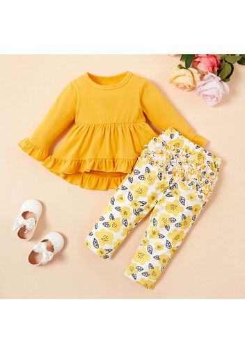 2pcs Floral Allover Print Long-sleeve Baby Set