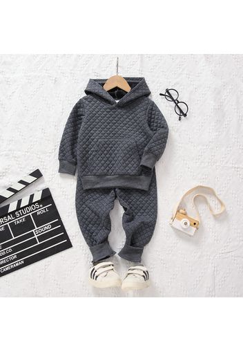 2-piece Toddler Boy Textured Solid Color Hoodie Sweatshirt and Pants Casual Set