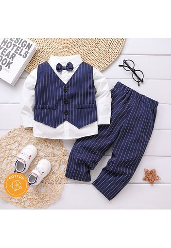 2pcs Toddler Boy Gentleman Suit, Faux-two Stripe Long-sleeve Shirt and Pants Set