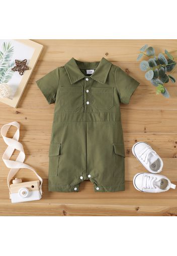 Baby Boy/Girl Solid Short-sleeve Snap Romper with Pockets