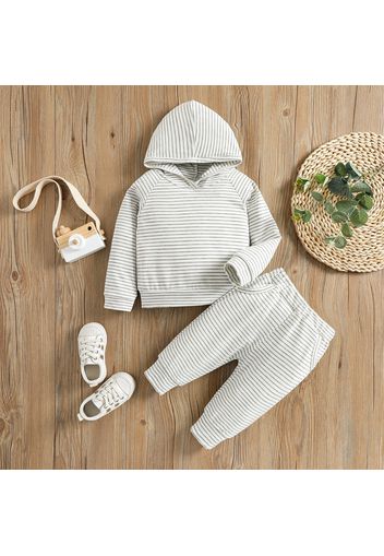 2pcs Baby Boy/Girl Striped Long-sleeve Hoodie and Pants Set