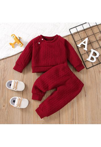 2pcs Solid Long-sleeve Imitation Knitting Baby Set