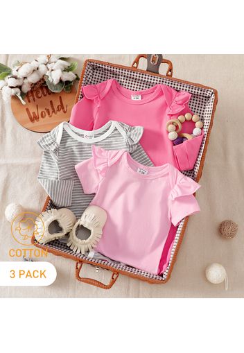 3-Pack Baby Cotton Solid Color  & Striped Romper Jumpsuit Set