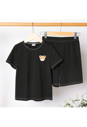 2pcs Kid Boy Animal Bear Embroidered Short-sleeve Tee and Elasticized Shorts Set