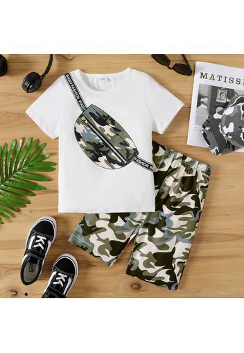 2pcs Kid Boy Camouflage Bag Print Short-sleeve Tee and Shorts Set