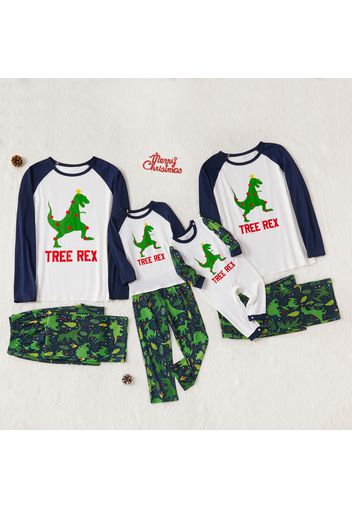 Christmas Green Dinosaur and Letter Print Family Matching Long-sleeve Pajamas Sets (Flame Resistant)