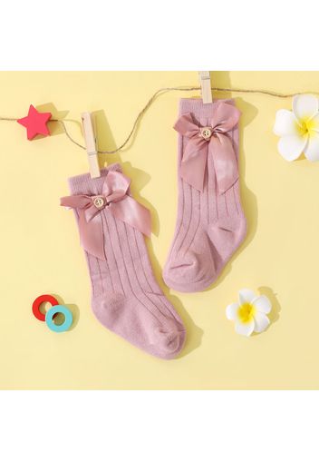 Baby / Toddler Pure Color Button Bow Decor Tube Socks