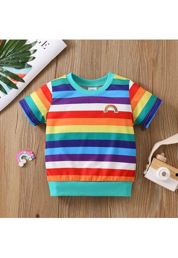 Baby Boy/Girl Rainbow Embroidered Colorful Striped Short-sleeve T-shirt