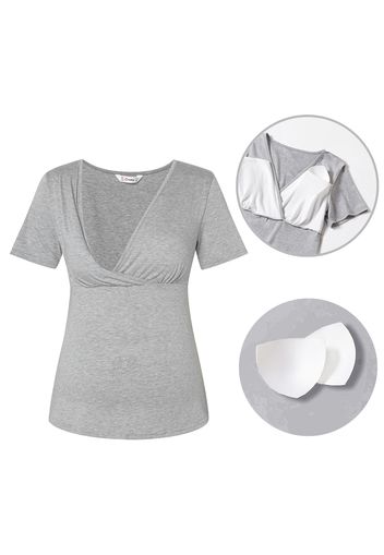 Nursing Grey Short-sleeve Top with Build-in Bra