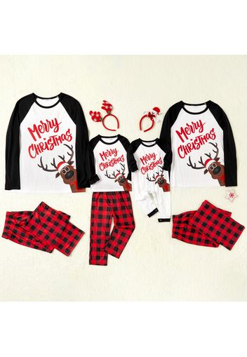 Family Matching deer Print Plaid Christmas Print Pajamas Sets（Flame resistant）