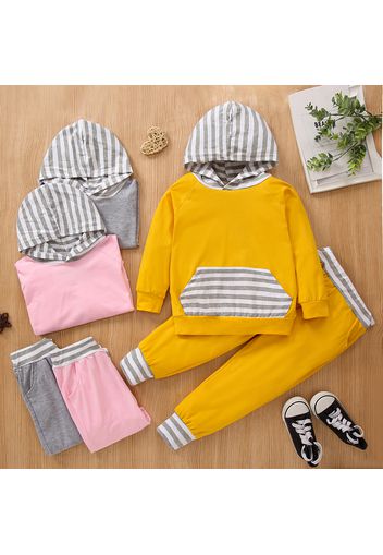 2-piece Toddler Boy Striped Colorblock Hoodie Sweatshirt and Pants Set