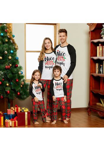 Christmas Letter Contrast top and Plaid Pants Family Matching Pajamas Sets (Flame Resistant)