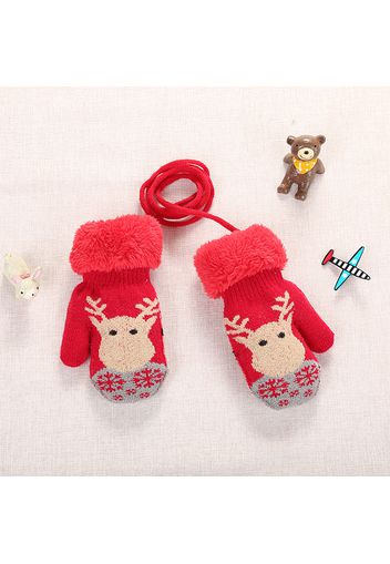 Toddler Christmas Embroidery Elk Winter Warm Plush Gloves Mittens