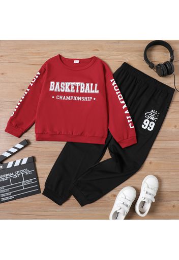 2-piece Kid Boy Letter Print Pullover Sweatshirt and Number Print Black Sweatpants Set