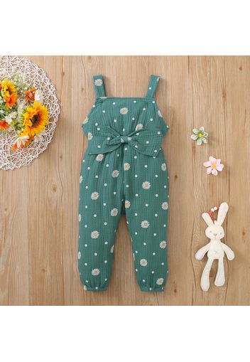 Toddler Girl 100% Cotton Floral Print Bowknot Design Sleeveless Jumpsuit