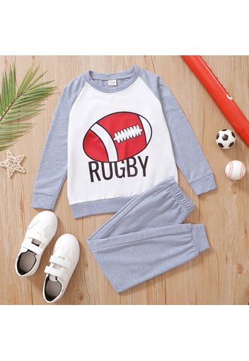 2-piece Kid Boy Letter Balls Print Raglan sleeve Pullover Sweatshirt and Solid Color Pants Set