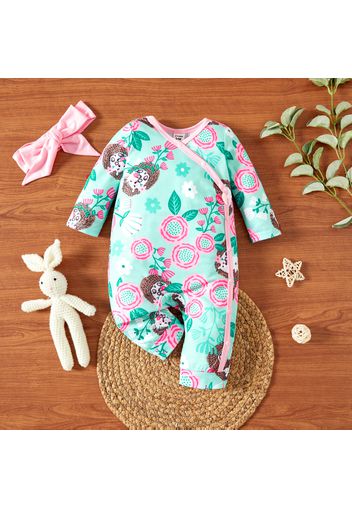 Baby Girl 2pcs Hedgehog Print Long-sleeve Jumpsuit and Headband Set