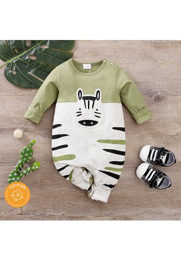 100% Cotton Baby Boy Cartoon Hippo Print Colorblock Long-sleeve Jumpsuit