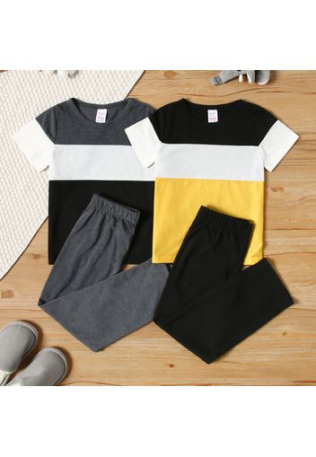 2-piece Kid Boy Colorblock Casual Tee and Solid Color Elasticized Pants Set