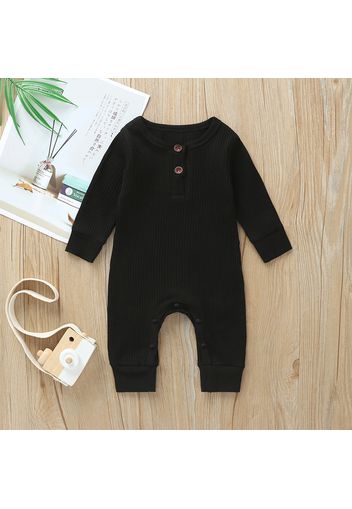 Ribbed Solid Long-sleeve Baby Jumpsuit