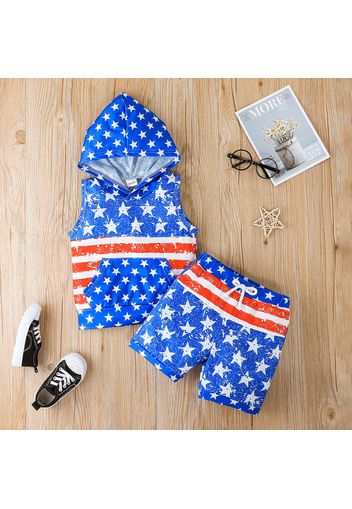 Independence Day 2pcs Toddler Boy Hooded Sleeveless Tee and Shorts Set