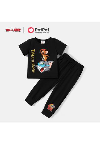 Tom and Jerry 2-piece Toddler Girl/Boy Letter Print Black Tee and Pants Set