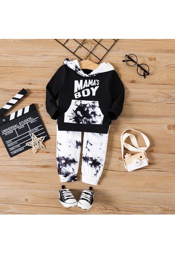 2pcs Baby Boy 95% Cotton Long-sleeve Letter Print Tie Dye Hoodie and Pants Set