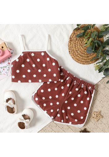 2pcs Baby Girl Polka Dots Spaghetti Strap Crop Top and Shorts Set