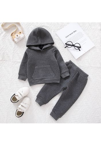 2pcs Baby Boy/Girl Solid Thickened Textured Long-sleeve Hoodie and Trousers Set