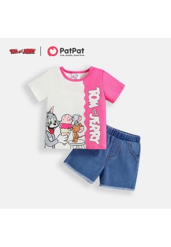 Tom and Jerry 2-piece Toddler Girl Colorblock Tee and Denim Shorts Set