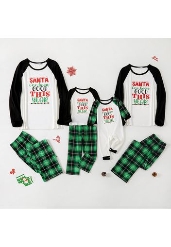 Christmas Solid Splice Letter Print Raglan Long-sleeve Family Matching Pajamas Sets (Flame Resistant)