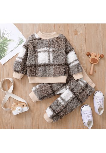 2-piece Baby Boy Plaid Fuzzy Sweatshirt and Pants Casual Set