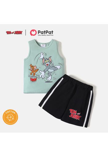 Tom and Jerry 2pcs Toddler Boy Cotton Tank Top and Letter Print Shorts Set