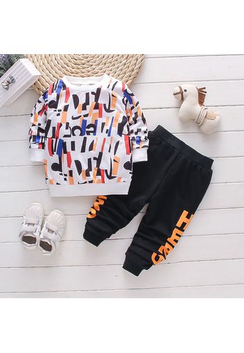 2-piece Toddler Boy Allover Print Pullover Sweatshirt and Letter Print Pants Set