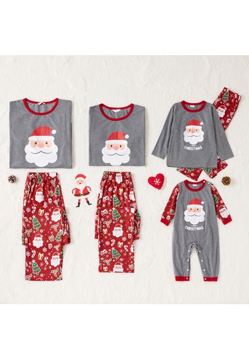 Christmas Santa and Letter Print Grey Family Matching Long-sleeve Pajamas Sets (Flame Resistant)